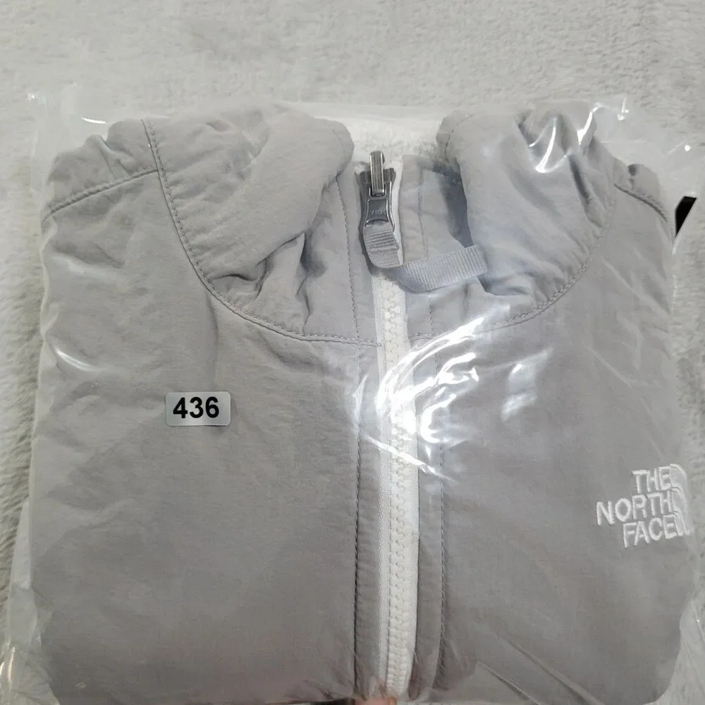 The North Face Jacket Girls XL White Gray Fleece Hooded Full Zip Pockets Sherpa